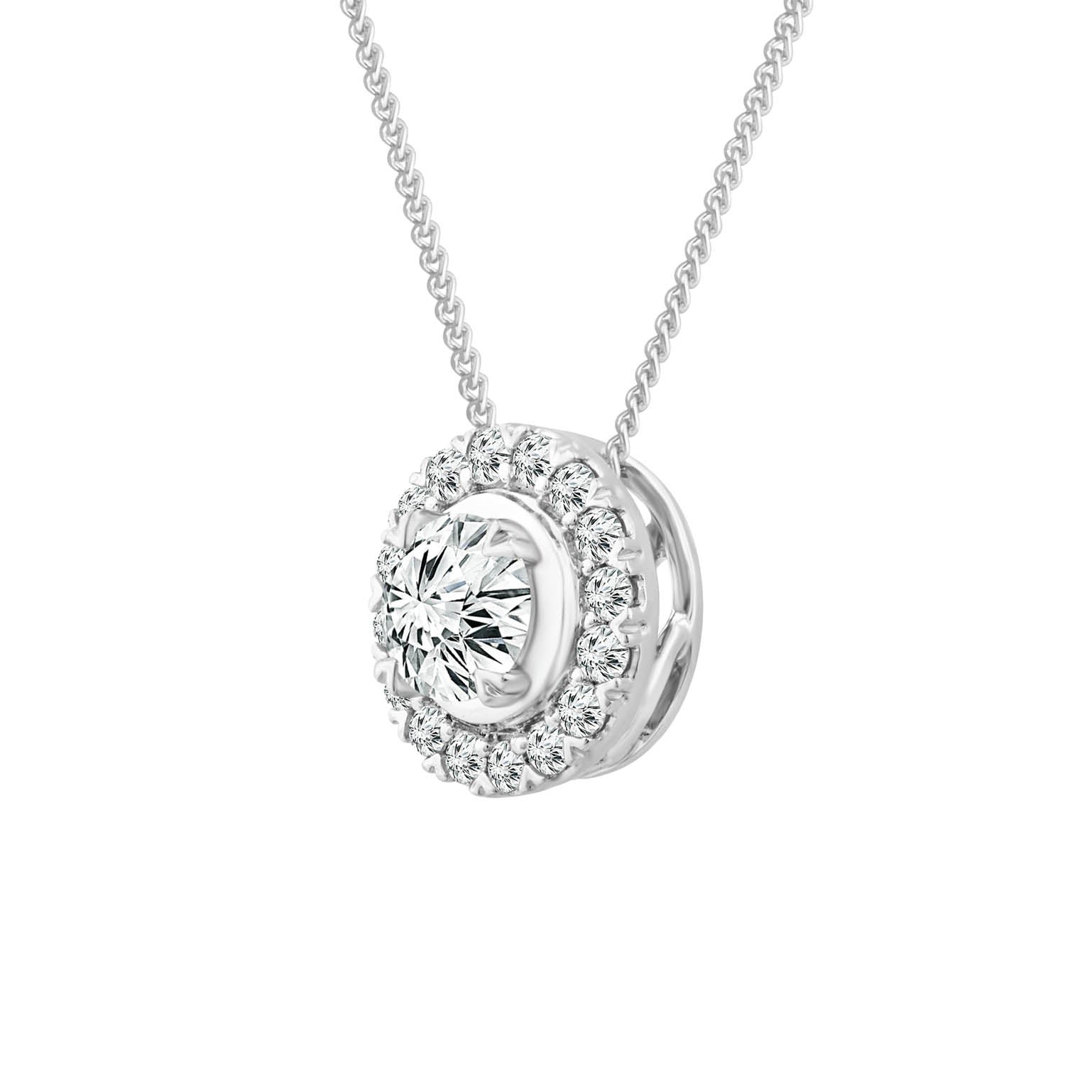 Halo Stud Pendant with 0.33ct Diamonds in 9K White Gold - PF-6140-W - Image 2