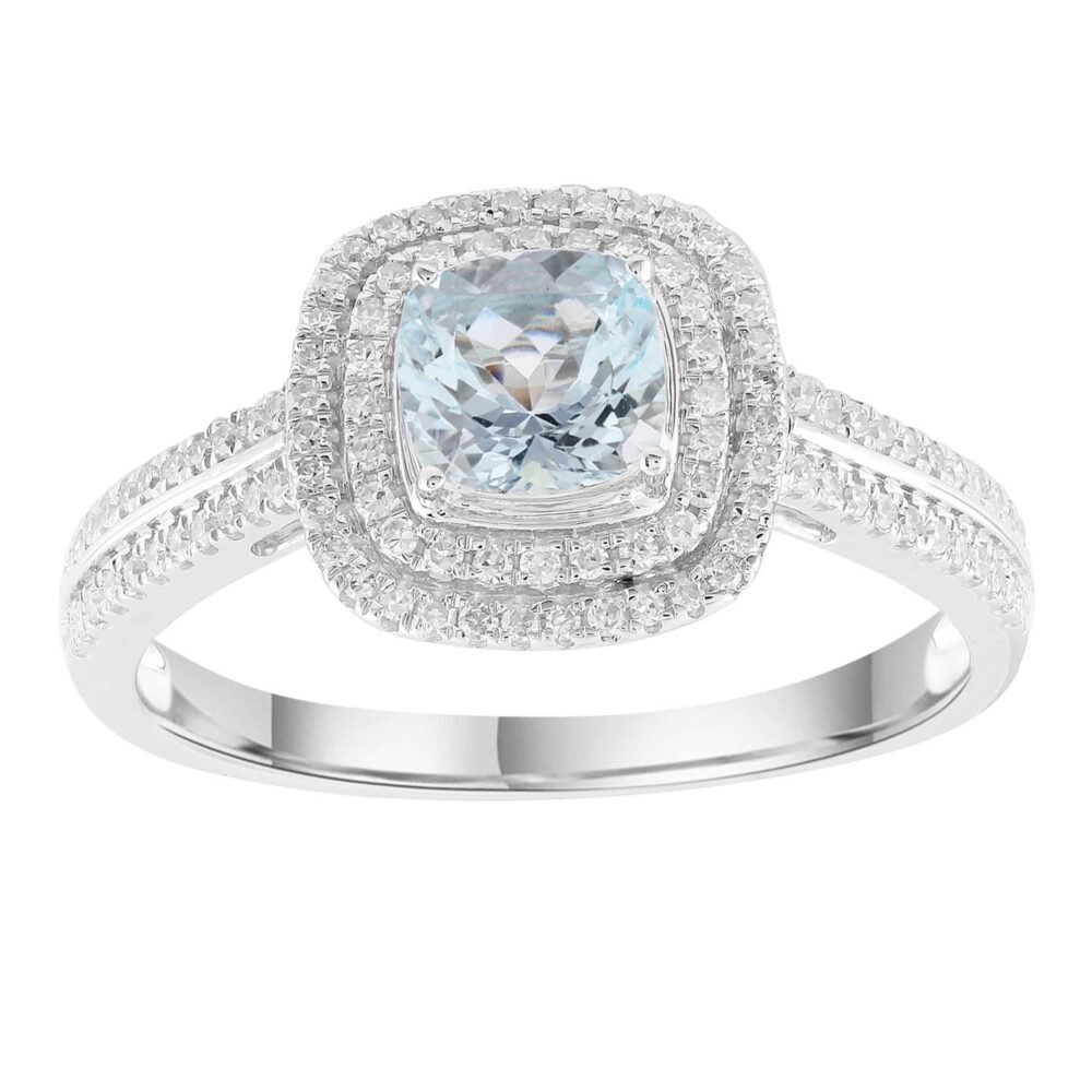 Aquamarine Ring with 0.33ct Diamonds in 9K White Gold