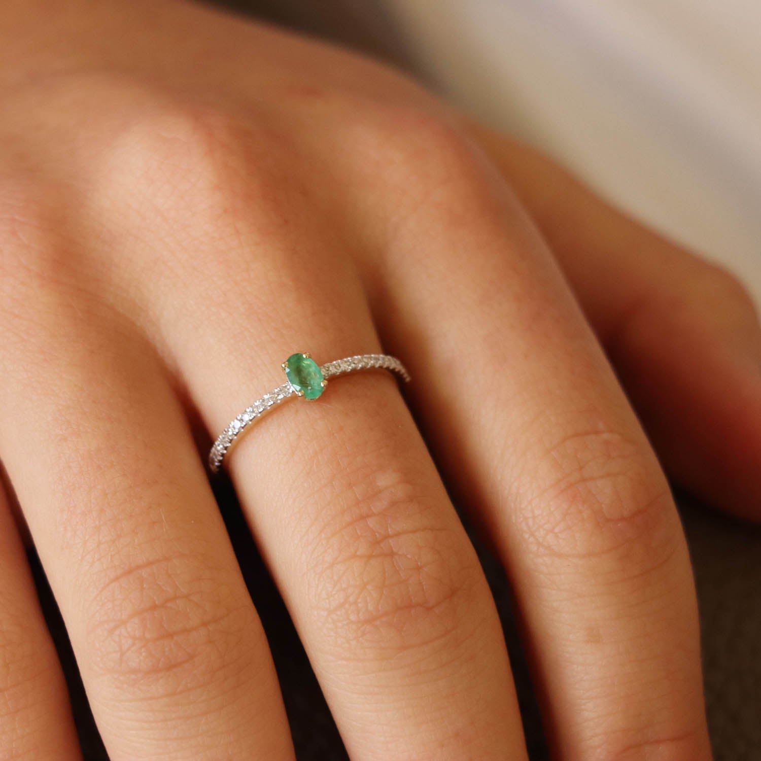 Emerald Ring with 0.12ct Diamonds in 9K Yellow Gold - Image 2