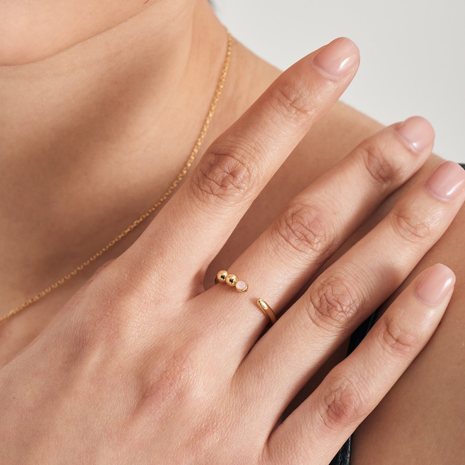 Ania Haie Gold Orb Rose Quartz Adjustable Ring - Image 3