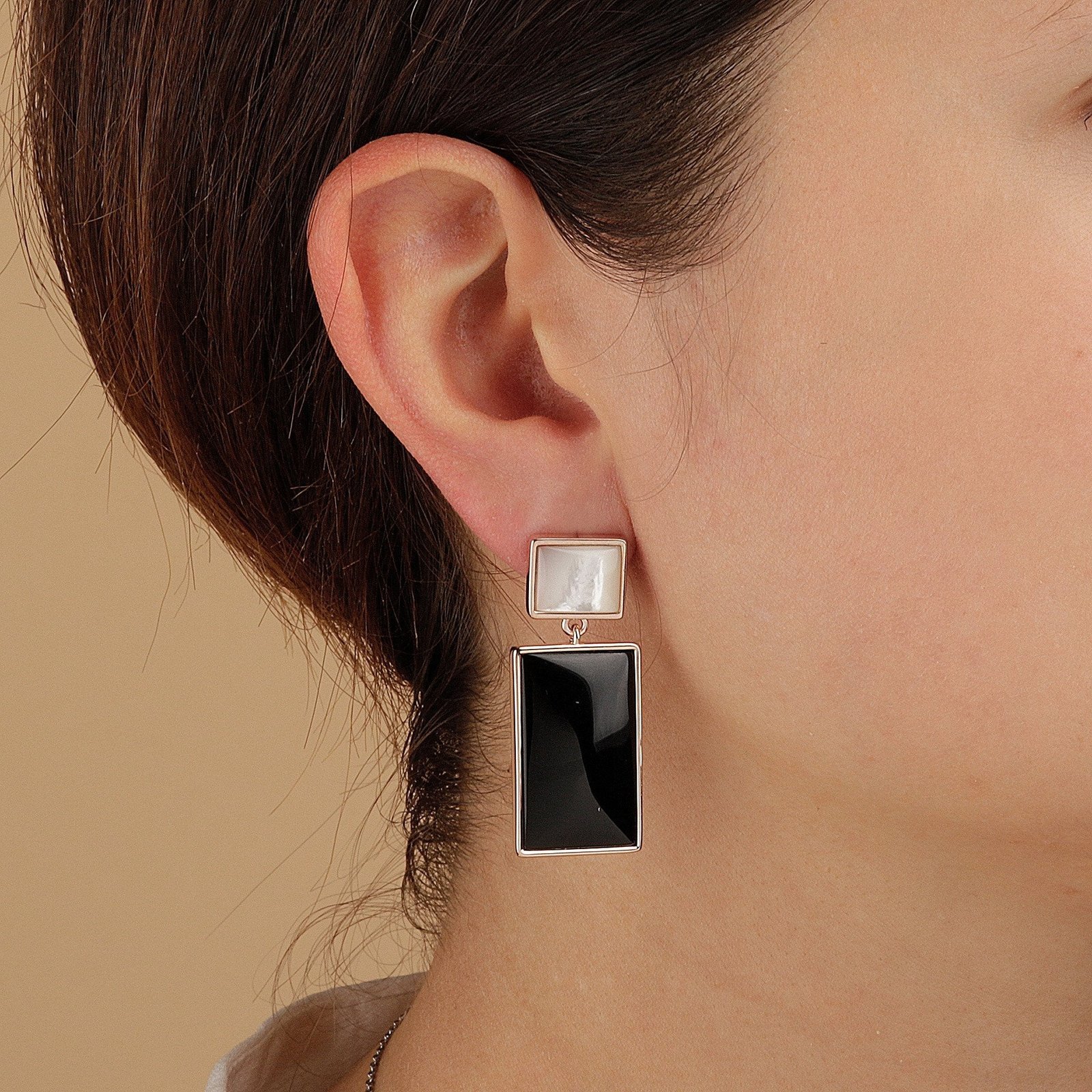 Bronzallure Mother of Pearl and Natural Stone Rectangular Earrings - Image 2