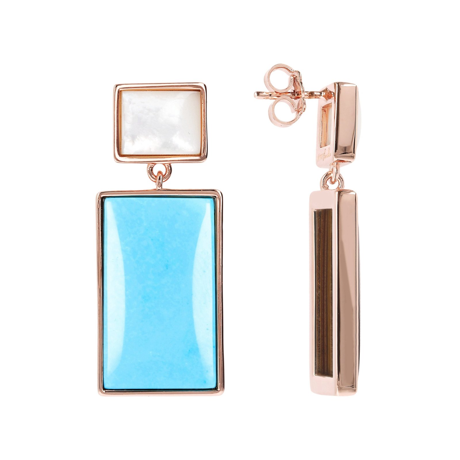 Bronzallure Mother of Pearl and Natural Stone Rectangular Earrings - Image 7