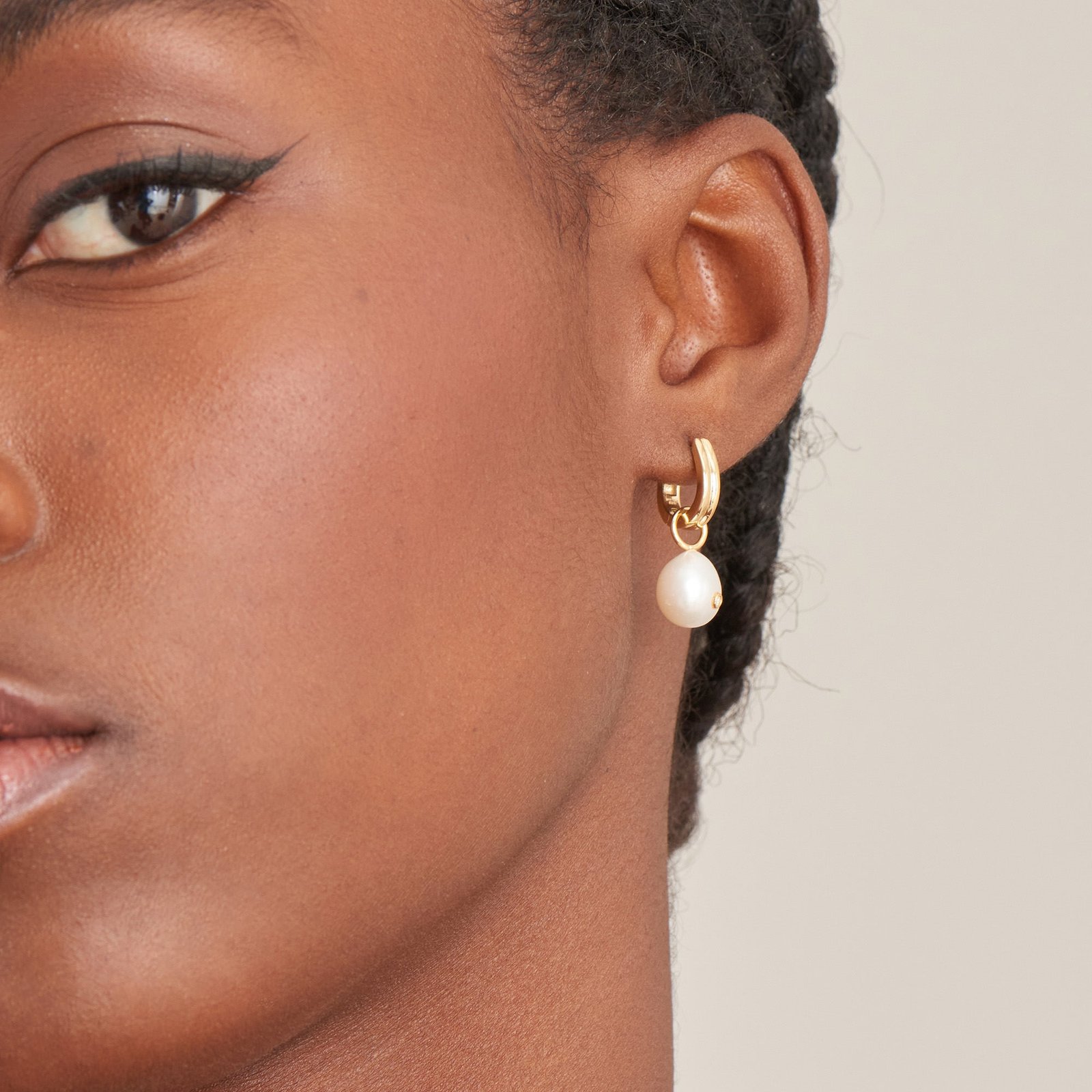 Ania Haie Gold Pearl Drop Sparkle Huggie Hoop Earrings - Image 3