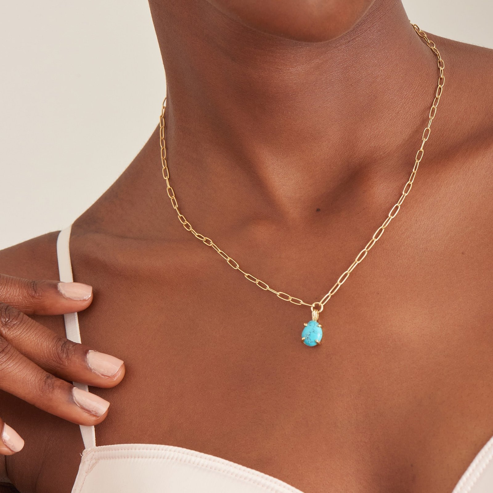 Ania Haie Gold Turquoise Chunky Chain Drop Pendant Necklace - Image 2