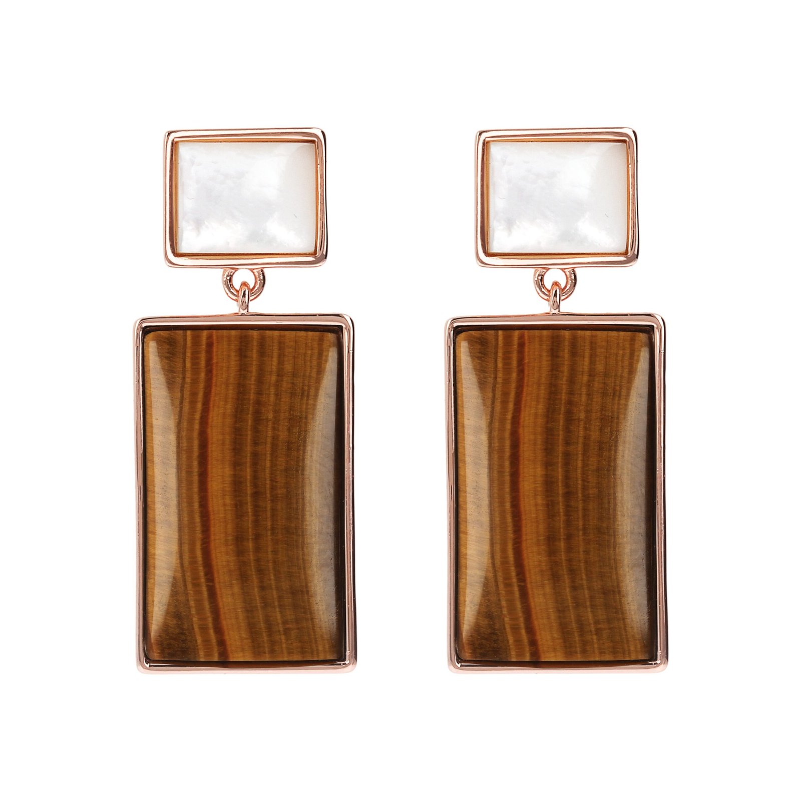 Bronzallure Mother of Pearl and Natural Stone Rectangular Earrings - Image 9