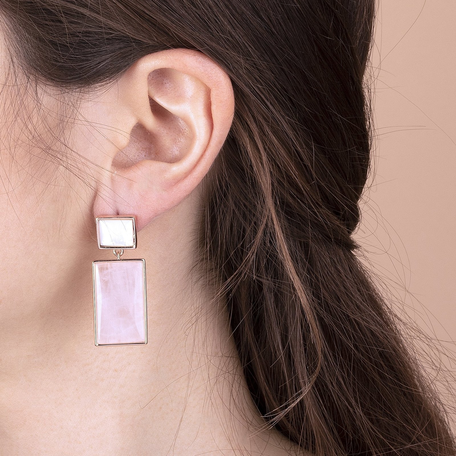 Bronzallure Mother of Pearl and Natural Stone Rectangular Earrings - Image 5