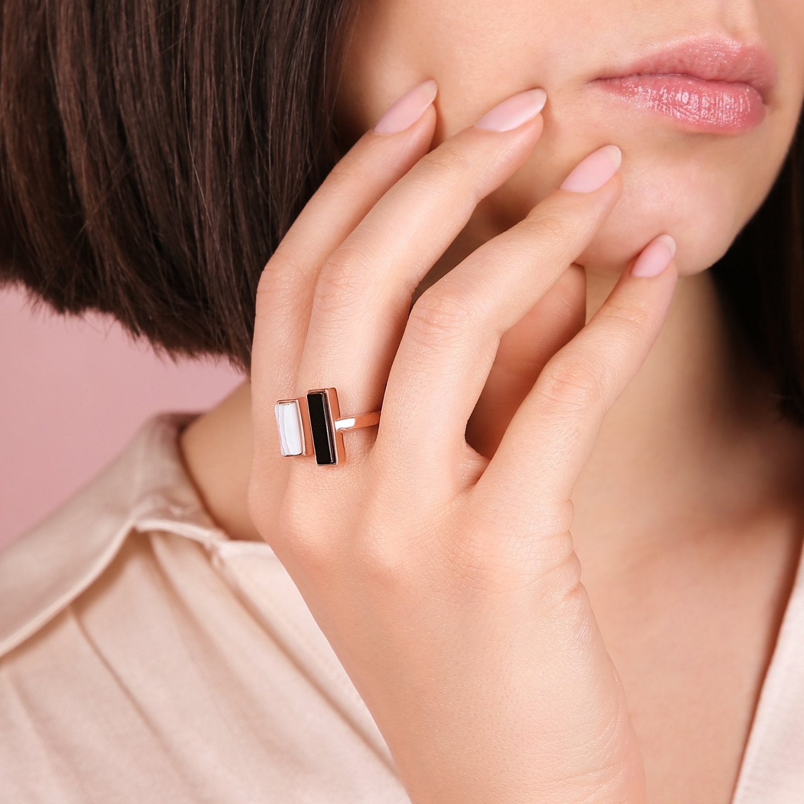 Bronzallure Bicolor Natural Stones Ring - Image 2