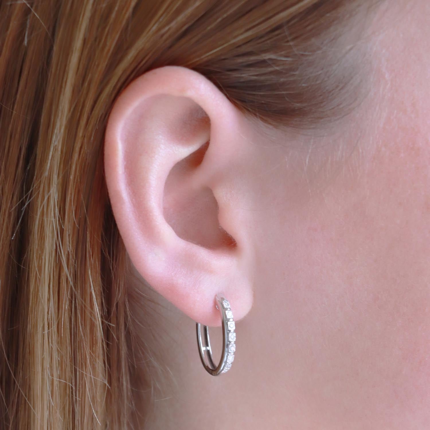 Huggie Earrings with 0.10ct Diamonds in 9K White Gold - Image 2